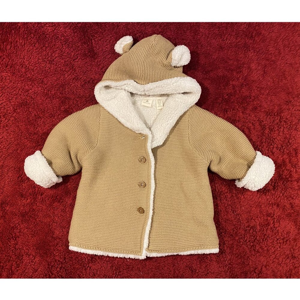 Baby Gap Sherpa Lined Button Sweater - Teddy Bear Ear Hood - 18-24 mos. NWT